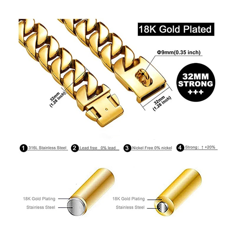32mm Stainless Steel Cuban Link Dog Collar - BARKAHOLICS®